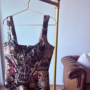 Lavish Alice, Elegant Black and Gold Brocade Corset Dress